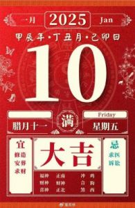 2025年1月10日（周五）农历腊月十一：好运生肖排名揭晓。